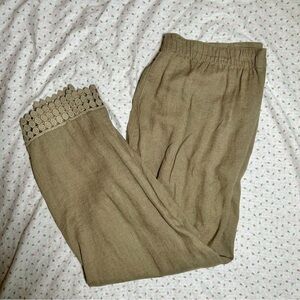 Dana Buchman Linen Blend Capri Pants Women’s Sz S Olive Green Pull On Boho
